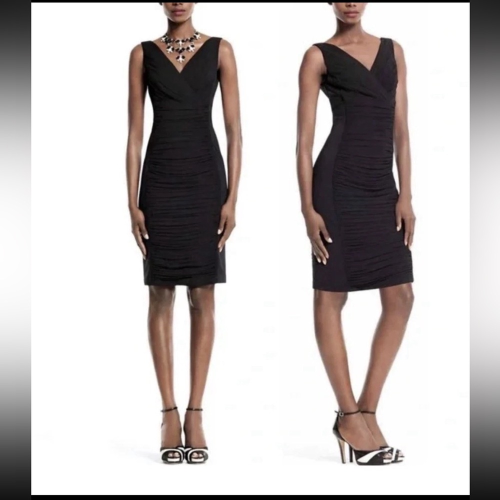White House Black Market Sleeveless Slimming Ruched Black Sheath Dress 0 WHBM